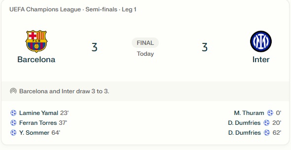 Barcelona vs Inter Imbang 3-3