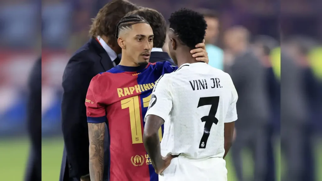 Raphina dan Vinicius dalam laga El Clasico, Real Madrid vs barcelona